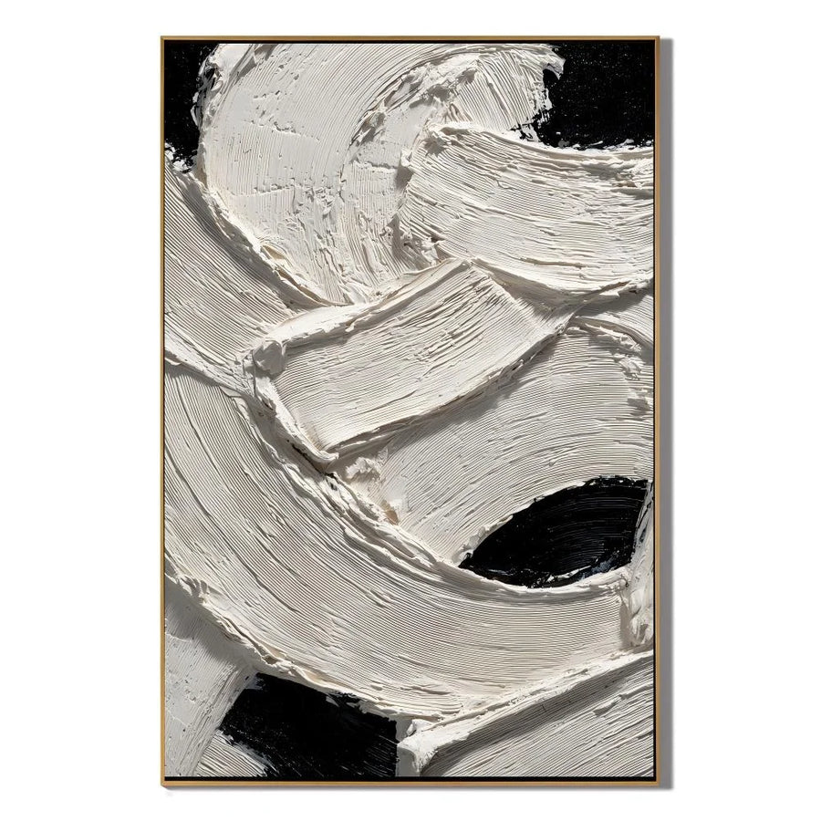 Ownanart Original Hand-Painted Black and White Textured Abstract Oil Painting, Vertical Minimalist Impasto Canvas Wall Art for Modern Living Room, Bedroom and Luxury Interior Decor # OA 1225