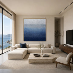 Blue Gradient Abstract Oil Painting – Modern Minimalist Layered Textured Wall Art #OA 1267
