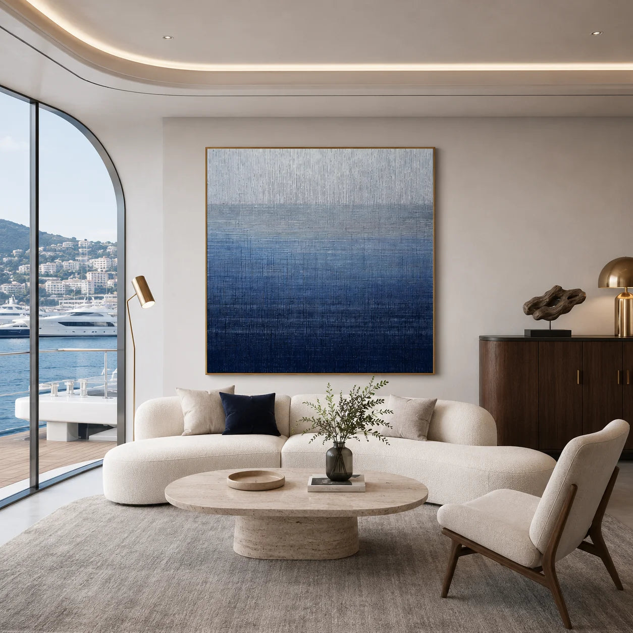 Ownanart Original Hand-Painted Blue Gradient Abstract Oil Painting, Modern Minimalist Layered Textured Wall Art for Living Room, Bedroom, and Office Decor  # OA 1267