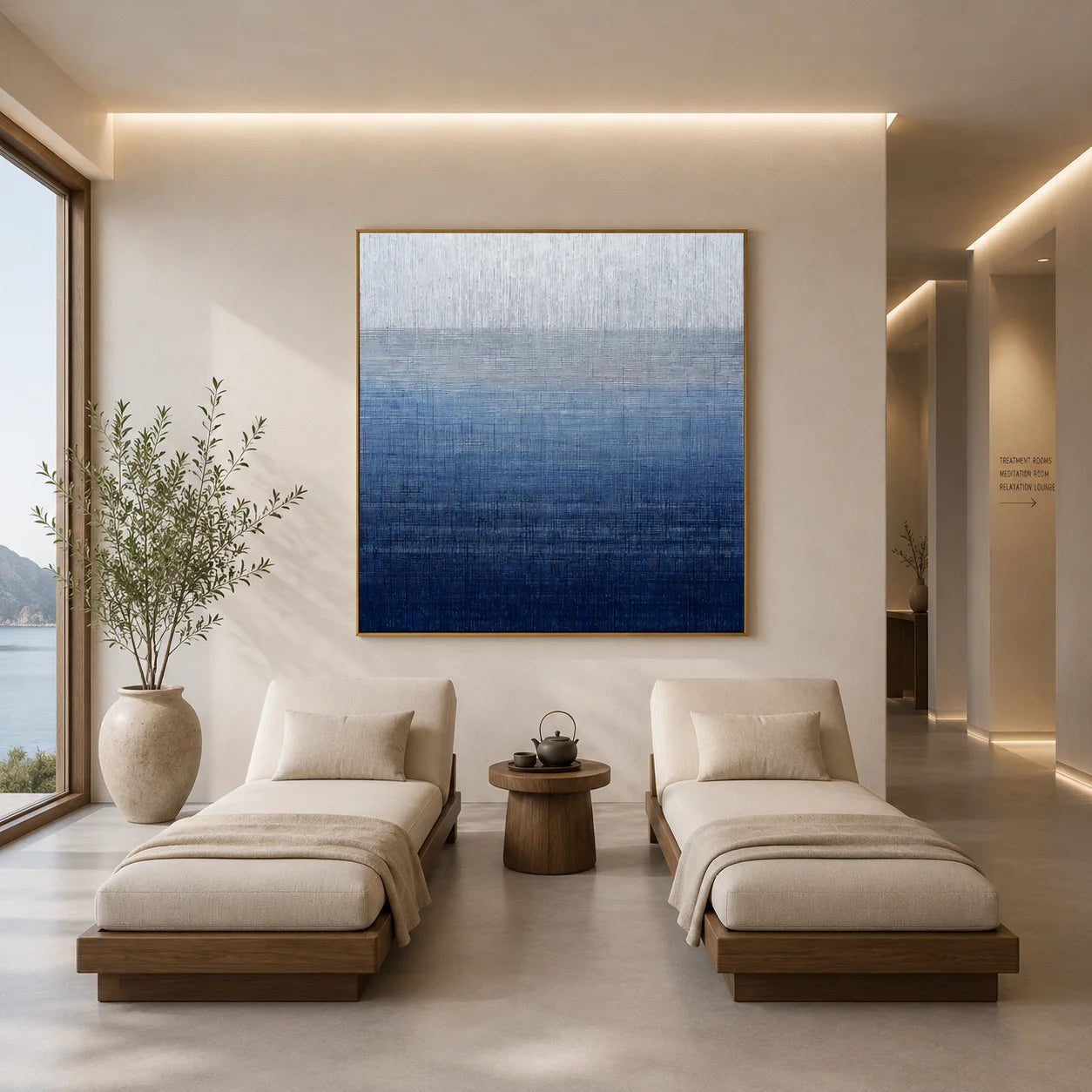 Ownanart Original Hand-Painted Blue Gradient Abstract Oil Painting, Modern Minimalist Layered Textured Wall Art for Living Room, Bedroom, and Office Decor  # OA 1267