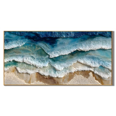 Ownanart Original Hand-Painted Coastal Ocean Wave Oil Painting, Large Horizontal Blue Seascape Textured Canvas Wall Art for Living Room, Bedroom and Beach House Decor # OA 1233