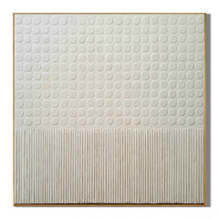 Ownanart Original Hand-Painted Cream White Geometric Textured Oil Painting, Minimalist Raised Dots and Vertical Lines Abstract Wall Art for Modern Home Decor  # OA 1271