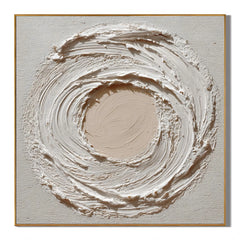 Ownanart Original Hand-Painted Cream White Textured Abstract Oil Painting, Modern Minimalist Circular Swirl Impasto Wall Art for Living Room, Bedroom, and Entryway Decor  # OA 1270