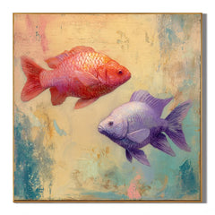 Ownanart Original Hand-Painted Double Fish Oil Painting, Red Koi and Purple Goldfish Modern Abstract Wall Art for Living Room, Bedroom, and Kids Room Decor # OA 1257