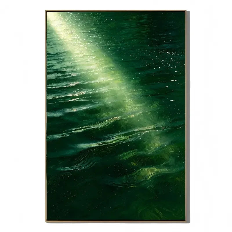 Ownanart Original Hand-Painted Emerald Green Ocean Oil Painting, Sunlight on Water and Shimmering Waves Canvas Wall Art for Modern Living Room, Bedroom and Luxury Home Decor # OA 1360