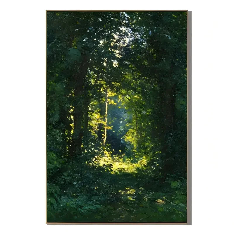Ownanart Original Hand-Painted Forest Landscape Oil Painting, Sunlight Through Deep Green Trees and Peaceful Woodland Path Canvas Wall Art for Living Room, Bedroom and Luxury Home Decor # OA 1367