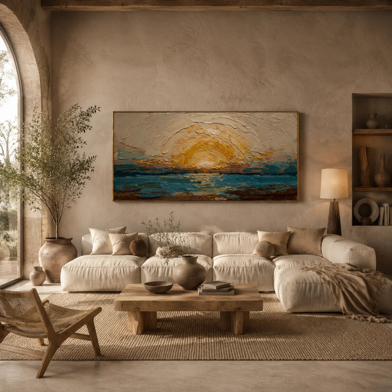Ownanart Original Hand-Painted Southwestern Desert Cactus Landscape Oil Painting, Large Horizontal Textured Impasto Canvas Wall Art for Living Room and Bedroom Decor # OA 1229