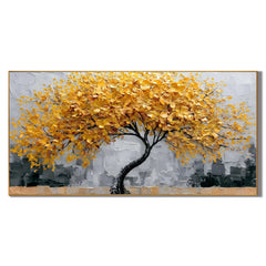 Ownanart Original Hand-Painted Golden Tree of Life Impasto Oil Painting, Modern Abstract Autumn Tree Textured Wall Art for Living Room Decor # OA 1249