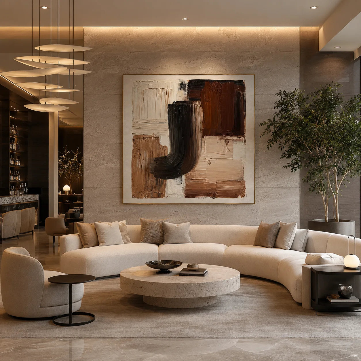 Ownanart Original Hand-Painted Modern Geometric Abstract Impasto Oil Painting, Black, Brown and Beige Textured Wall Art for Living Room, Bedroom and Office Decor # OA 1273