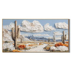 Ownanart Original Hand-Painted Southwestern Desert Cactus Landscape Oil Painting, Large Horizontal Textured Impasto Canvas Wall Art for Living Room and Bedroom Decor # OA 1230