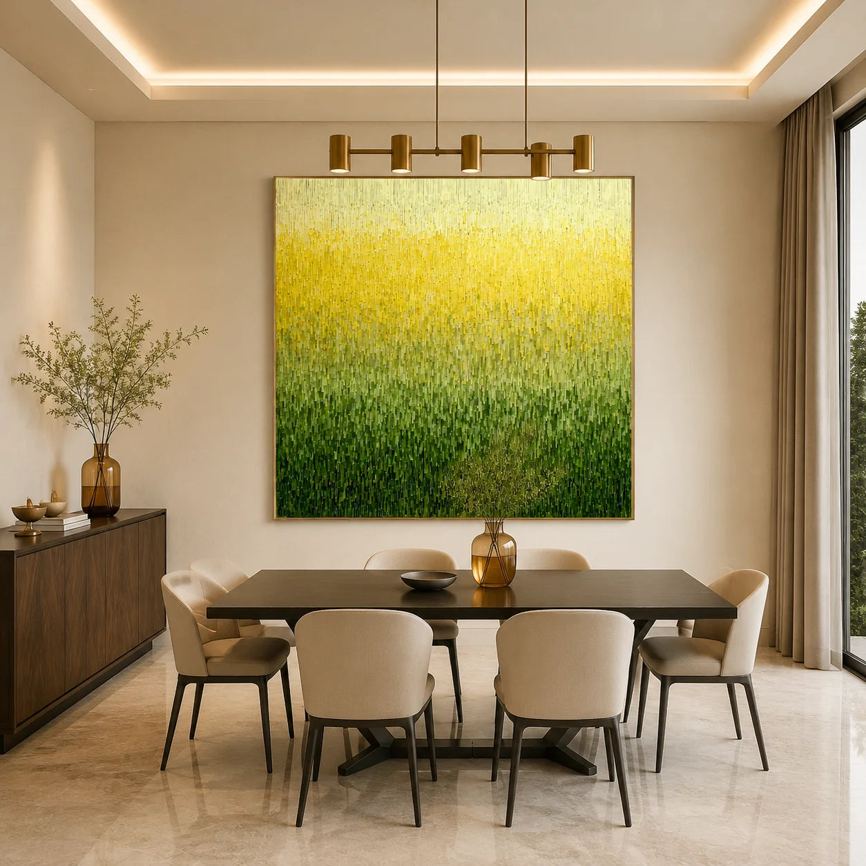 Ownanart Original Hand-Painted Yellow Green Gradient Abstract Oil Painting, Modern Minimalist Vertical Textured Wall Art for Living Room, Bedroom, and Entryway Decor  # OA 1272