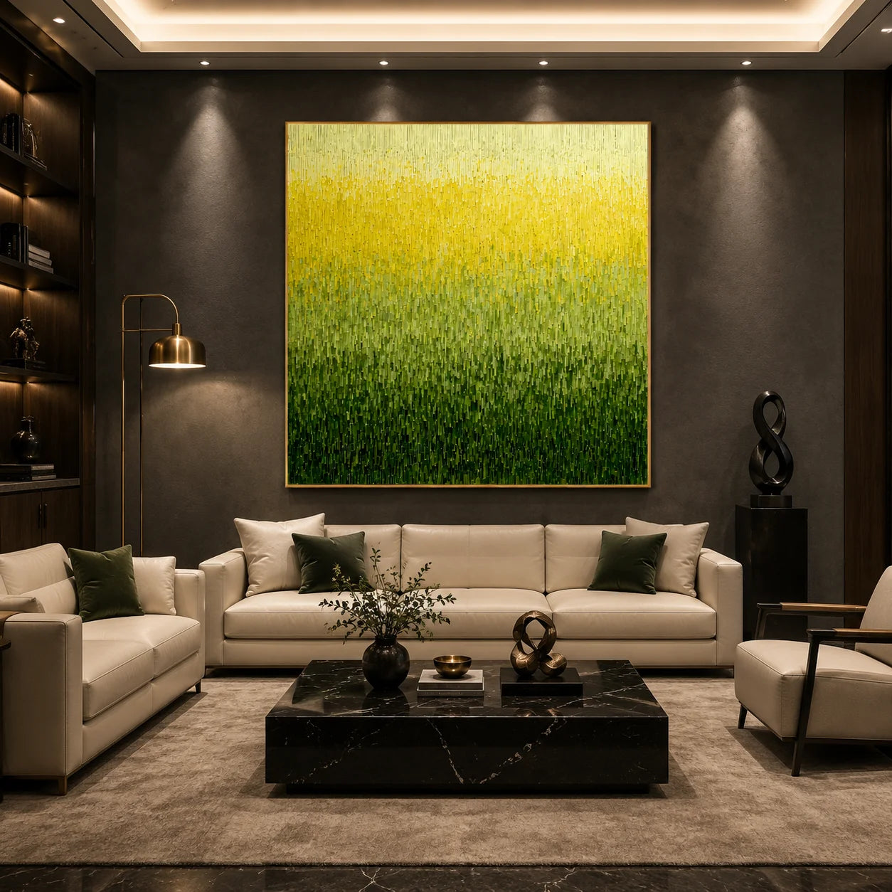 Ownanart Original Hand-Painted Yellow Green Gradient Abstract Oil Painting, Modern Minimalist Vertical Textured Wall Art for Living Room, Bedroom, and Entryway Decor  # OA 1272