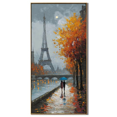 Paris Eiffel Tower Autumn Rain Hand-Painted Oil Painting | Romantic Cityscape Wall Art for French Style Decor#OA1016