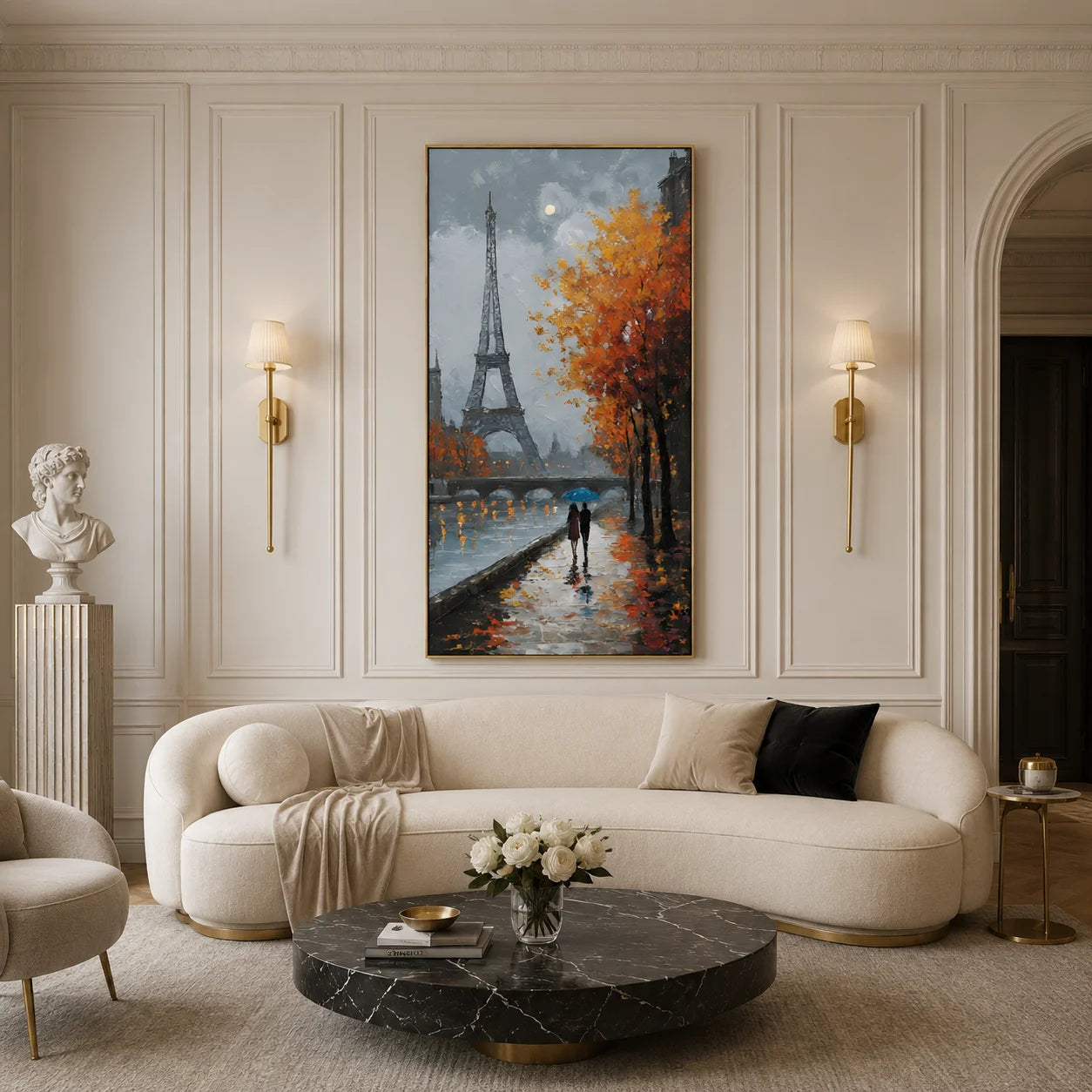 Paris Eiffel Tower Autumn Rain Hand-Painted Oil Painting | Romantic Cityscape Wall Art for French Style Decor#OA1016