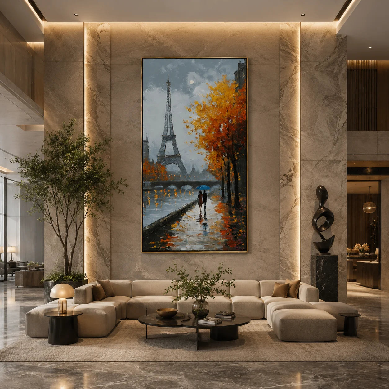 Paris Eiffel Tower Autumn Rain Hand-Painted Oil Painting | Romantic Cityscape Wall Art for French Style Decor#OA1016