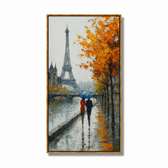 Paris Eiffel Tower Hand-Painted Oil Painting, Rainy Autumn Street Scene Wall Art for Romantic Home Decor#OA 0959