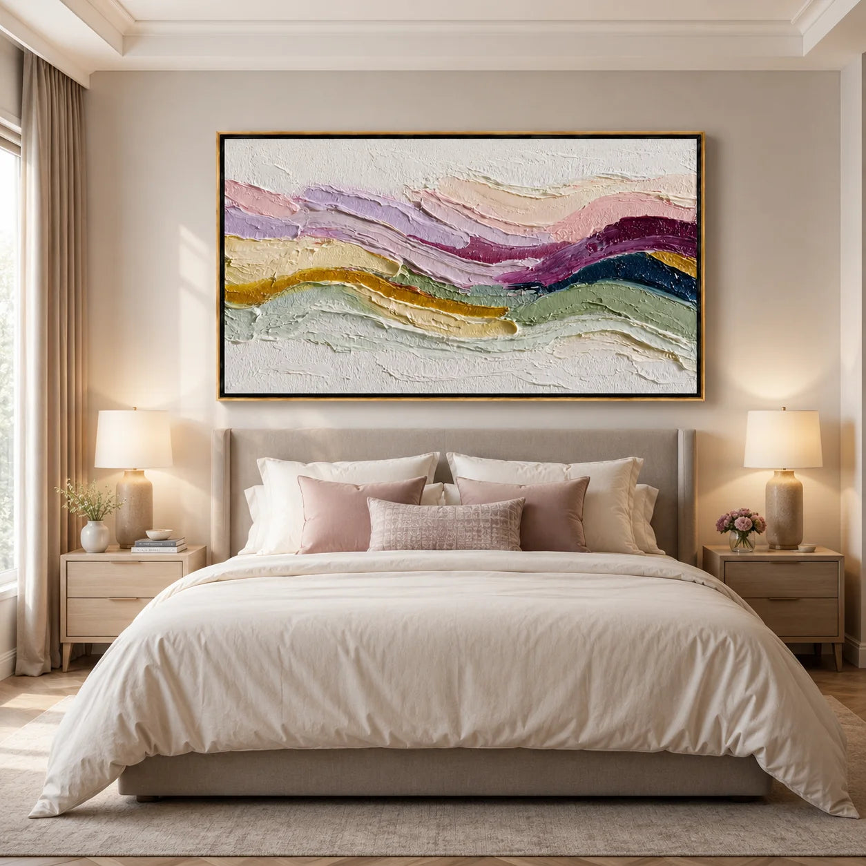 Pastel Textured Abstract Hand-Painted Oil Painting, Modern Impasto Landscape Canvas Wall Art for Luxury Home Decor#OA 0948