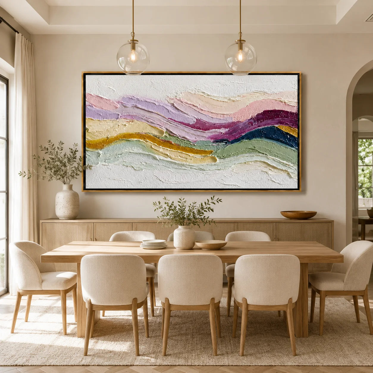 Pastel Textured Abstract Hand-Painted Oil Painting, Modern Impasto Landscape Canvas Wall Art for Luxury Home Decor#OA 0948