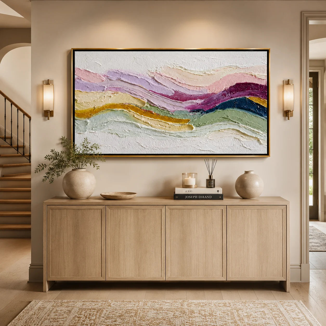 Pastel Textured Abstract Hand-Painted Oil Painting, Modern Impasto Landscape Canvas Wall Art for Luxury Home Decor#OA 0948