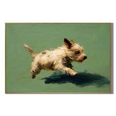 Running Small Terrier Dog Hand-Painted Oil Painting, Playful Pet Portrait Wall Art for Dog Lovers # OA 1069