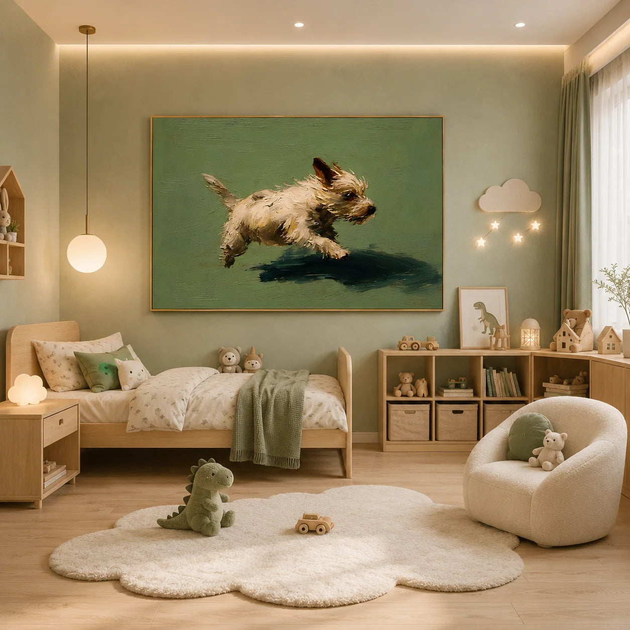 Running Small Terrier Dog Hand-Painted Oil Painting, Playful Pet Portrait Wall Art for Dog Lovers # OA 1069