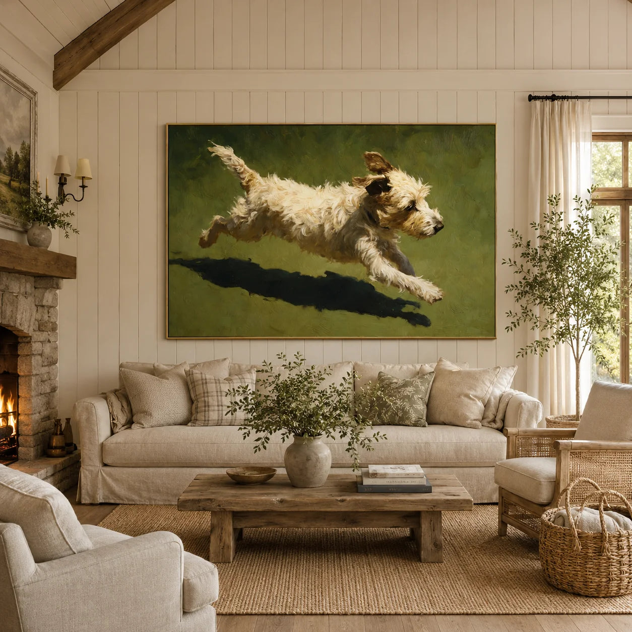 Running Terrier Dog Hand-Painted Oil Painting | Custom Pet Portrait Canvas Wall Art for Dog Lovers # OA 1038