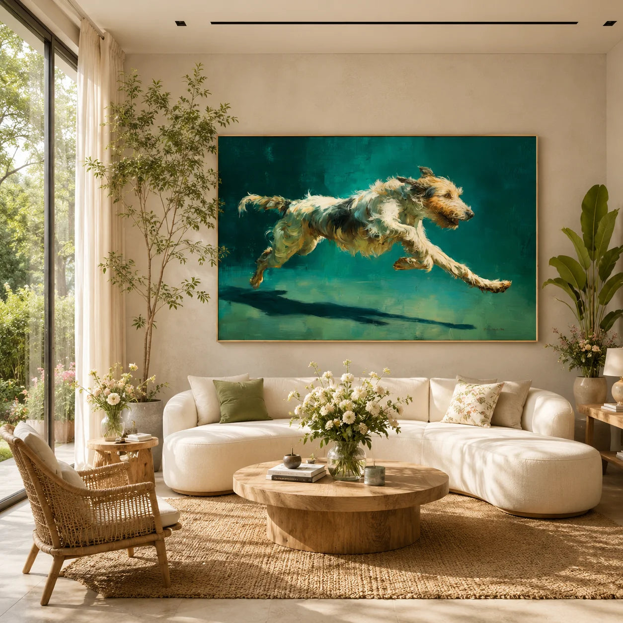 Running Terrier Dog Hand-Painted Oil Painting, Dynamic Pet Portrait Wall Art for Dog Lovers # OA 1058