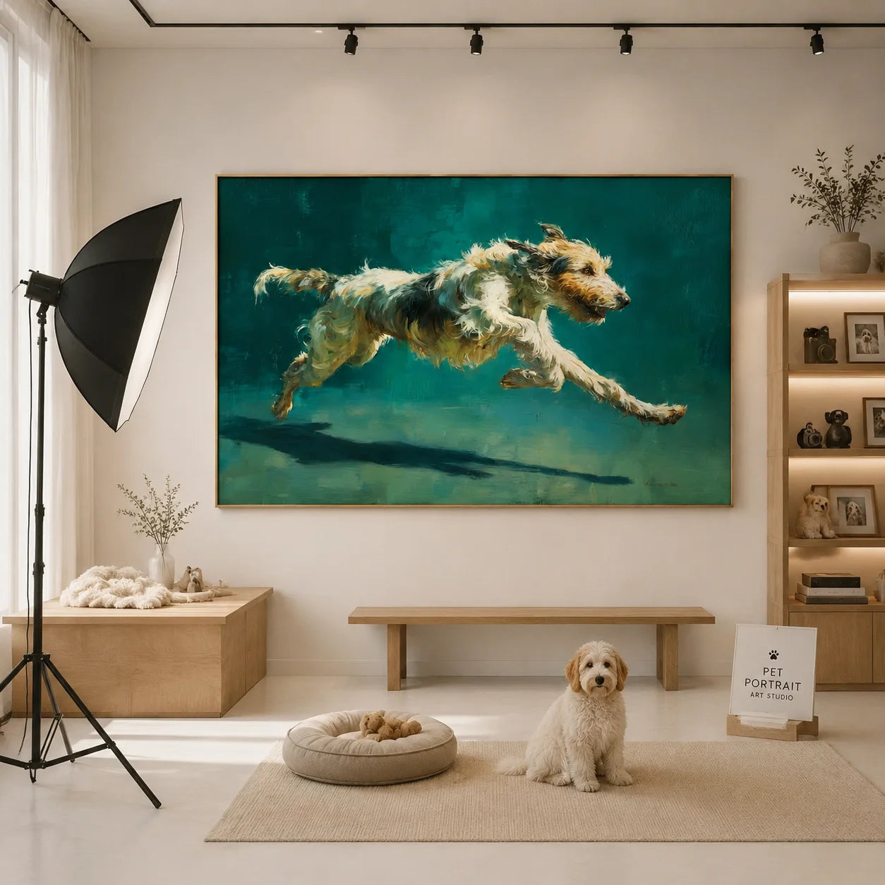 Running Terrier Dog Hand-Painted Oil Painting, Dynamic Pet Portrait Wall Art for Dog Lovers # OA 1058