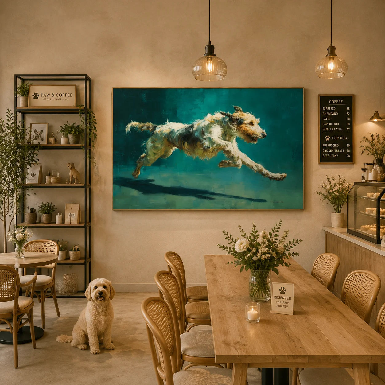 Running Terrier Dog Hand-Painted Oil Painting, Dynamic Pet Portrait Wall Art for Dog Lovers # OA 1058