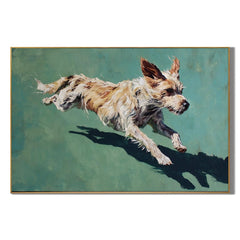Running Terrier Dog Hand-Painted Oil Painting, Playful Pet Portrait Wall Art for Dog Lovers # OA 1056