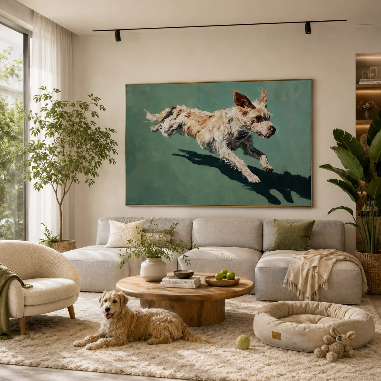 Running Terrier Dog Hand-Painted Oil Painting, Playful Pet Portrait Wall Art for Dog Lovers # OA 1056