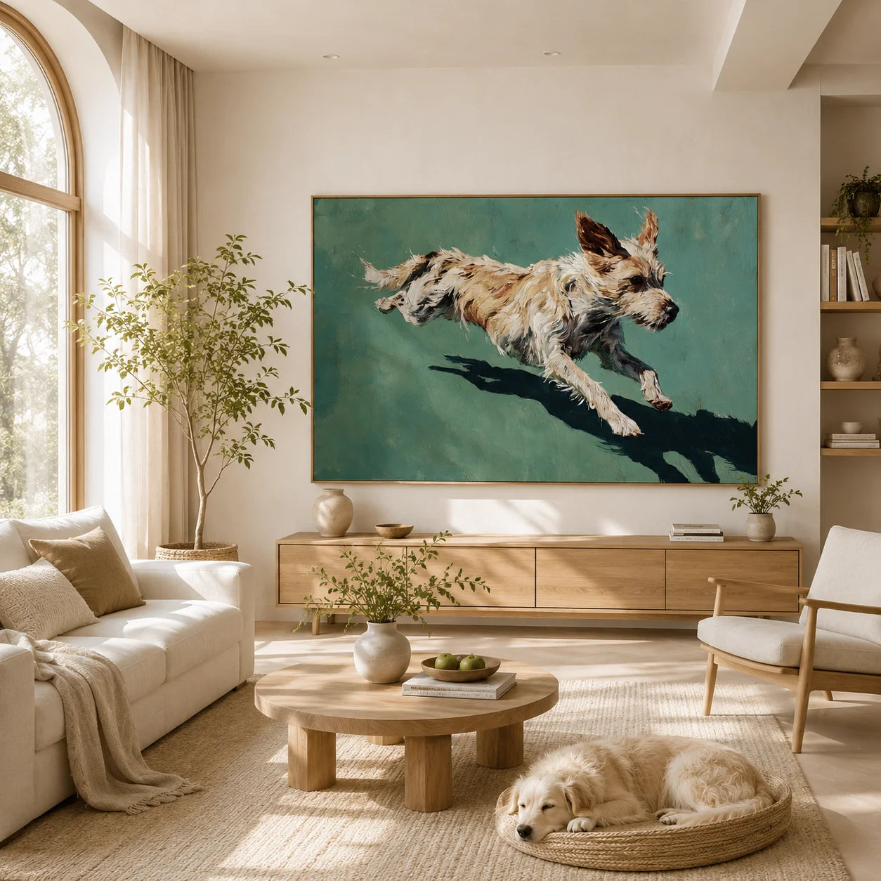 Running Terrier Dog Hand-Painted Oil Painting, Playful Pet Portrait Wall Art for Dog Lovers # OA 1056