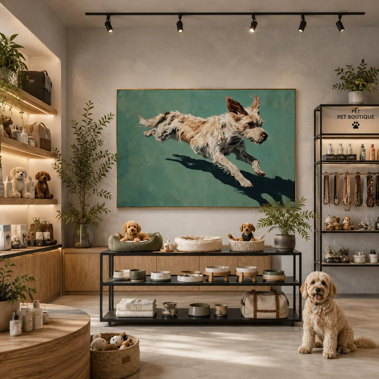 Running Terrier Dog Hand-Painted Oil Painting, Playful Pet Portrait Wall Art for Dog Lovers # OA 1056