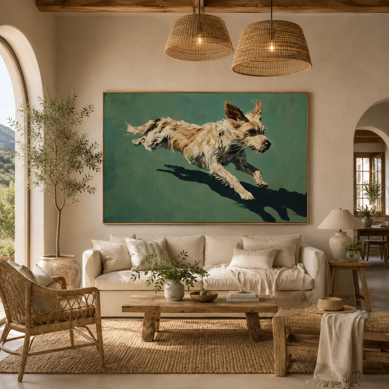Running Terrier Dog Hand-Painted Oil Painting, Playful Pet Portrait Wall Art for Dog Lovers # OA 1056