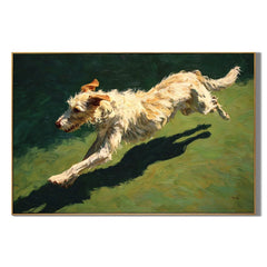 Running White Terrier Dog Hand-Painted Oil Painting, Dynamic Pet Portrait Wall Art for Dog Lovers # OA 1057