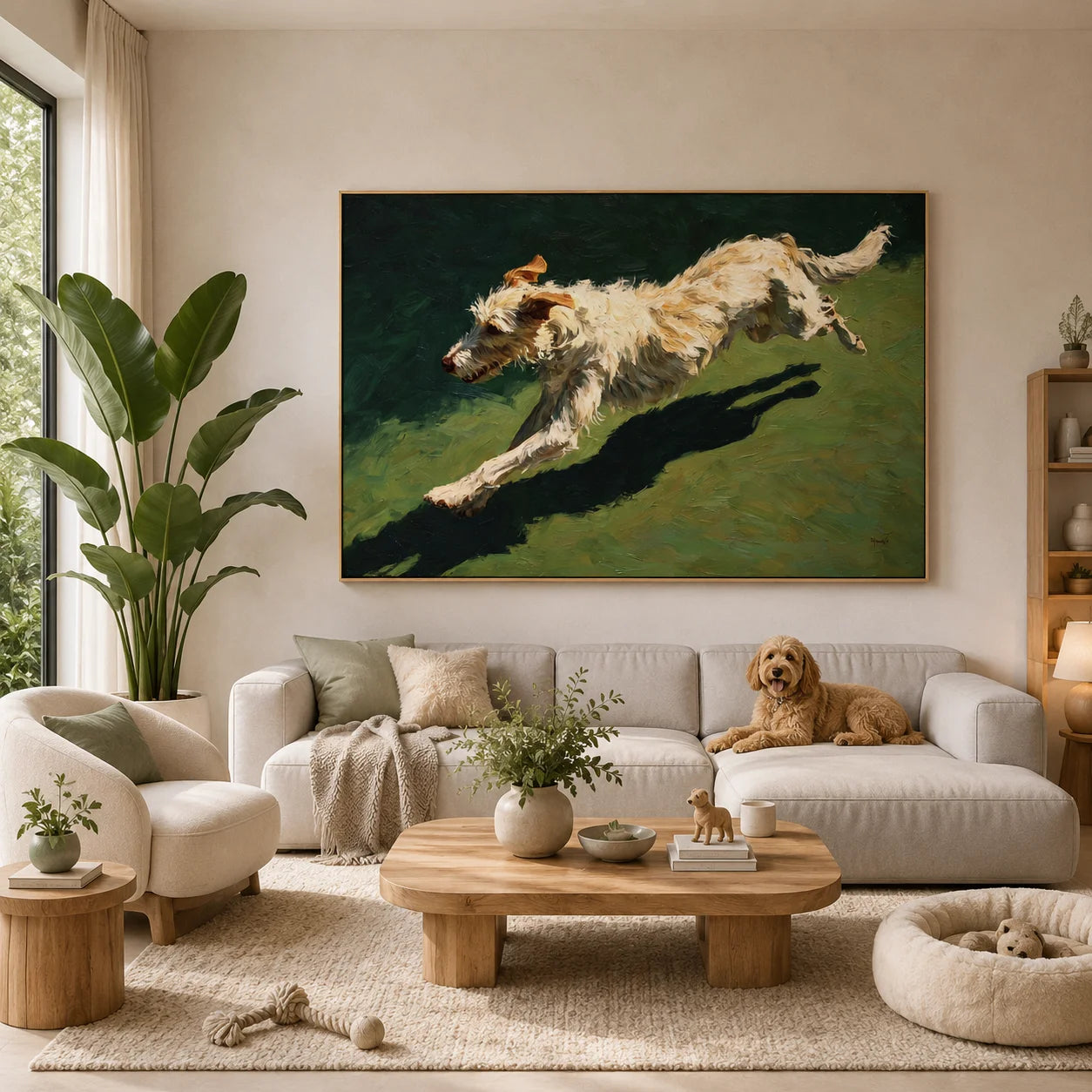 Running White Terrier Dog Hand-Painted Oil Painting, Dynamic Pet Portrait Wall Art for Dog Lovers # OA 1057