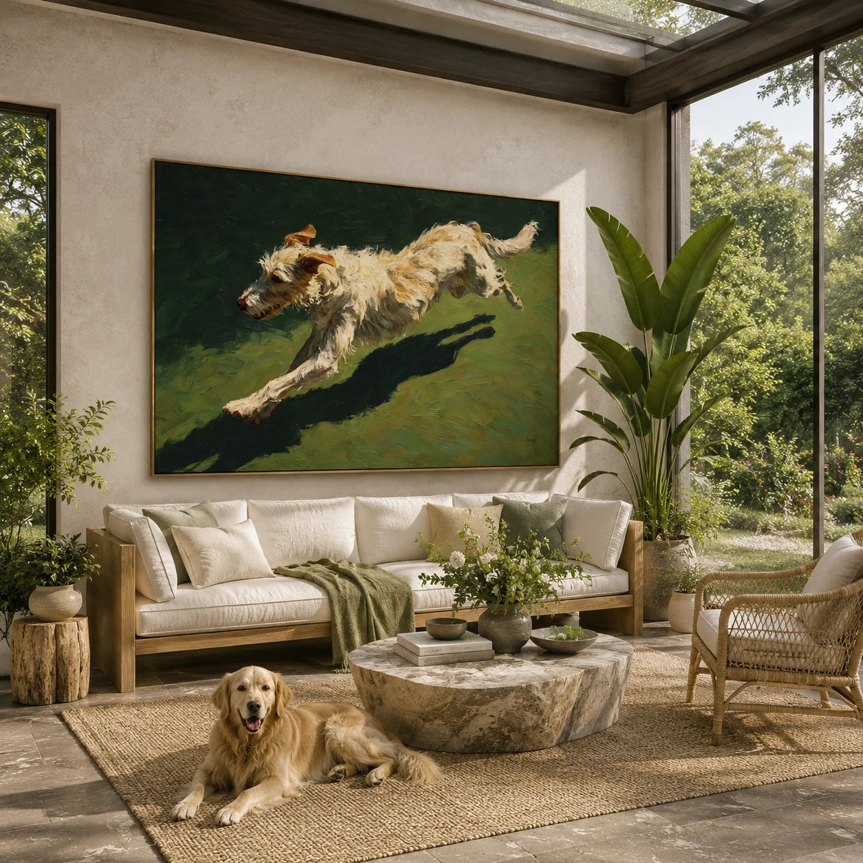 Running White Terrier Dog Hand-Painted Oil Painting, Dynamic Pet Portrait Wall Art for Dog Lovers # OA 1057