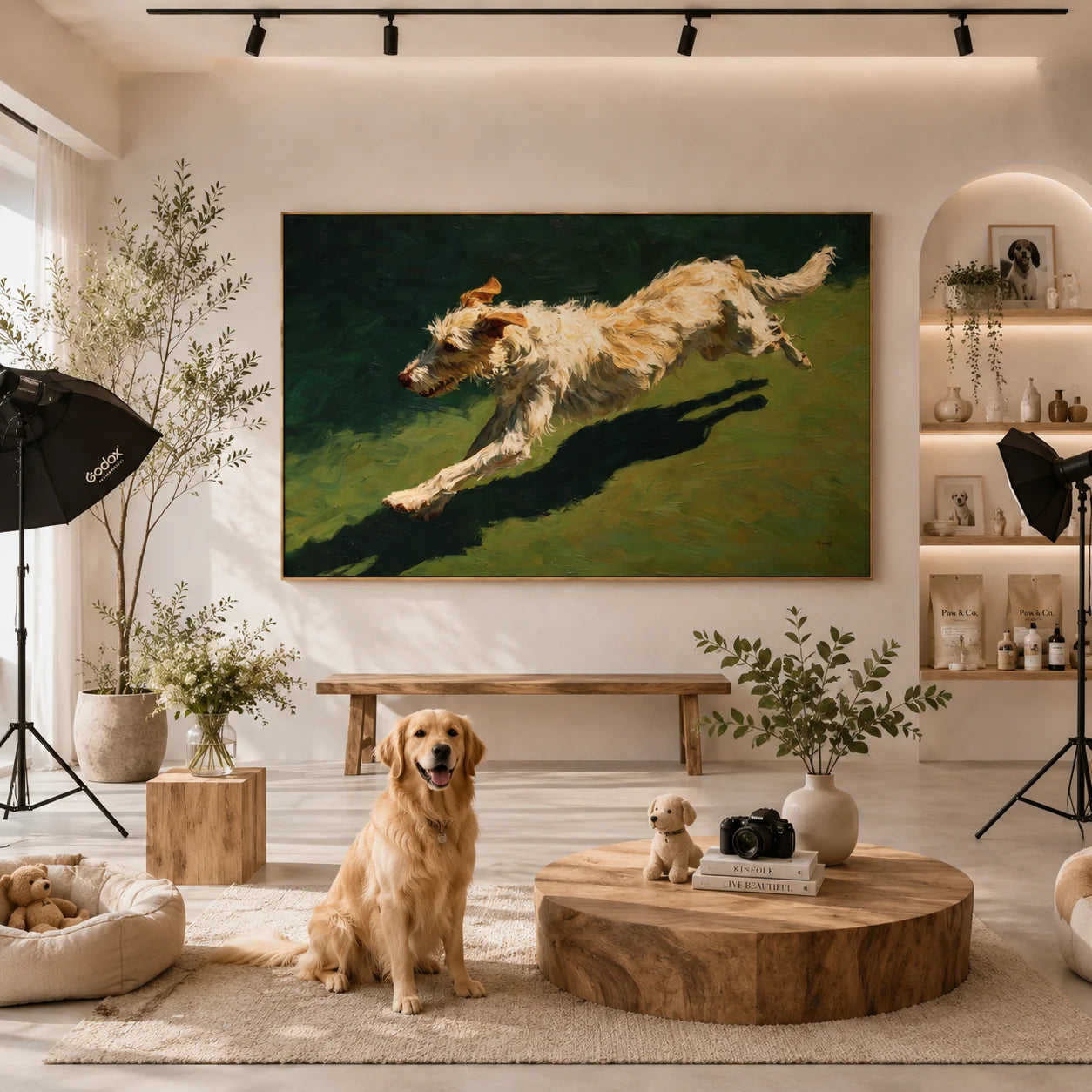Running White Terrier Dog Hand-Painted Oil Painting, Dynamic Pet Portrait Wall Art for Dog Lovers # OA 1057