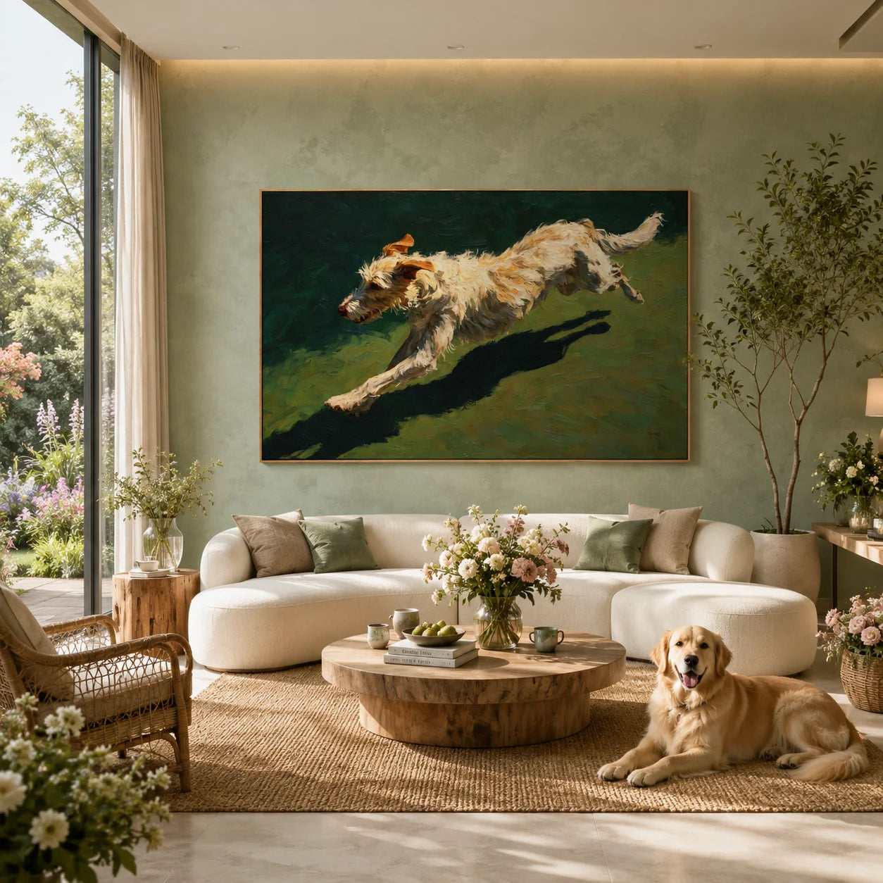 Running White Terrier Dog Hand-Painted Oil Painting, Dynamic Pet Portrait Wall Art for Dog Lovers # OA 1057