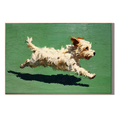 Running White Terrier Dog Hand-Painted Oil Painting, Playful Pet Portrait Wall Art # OA 1050