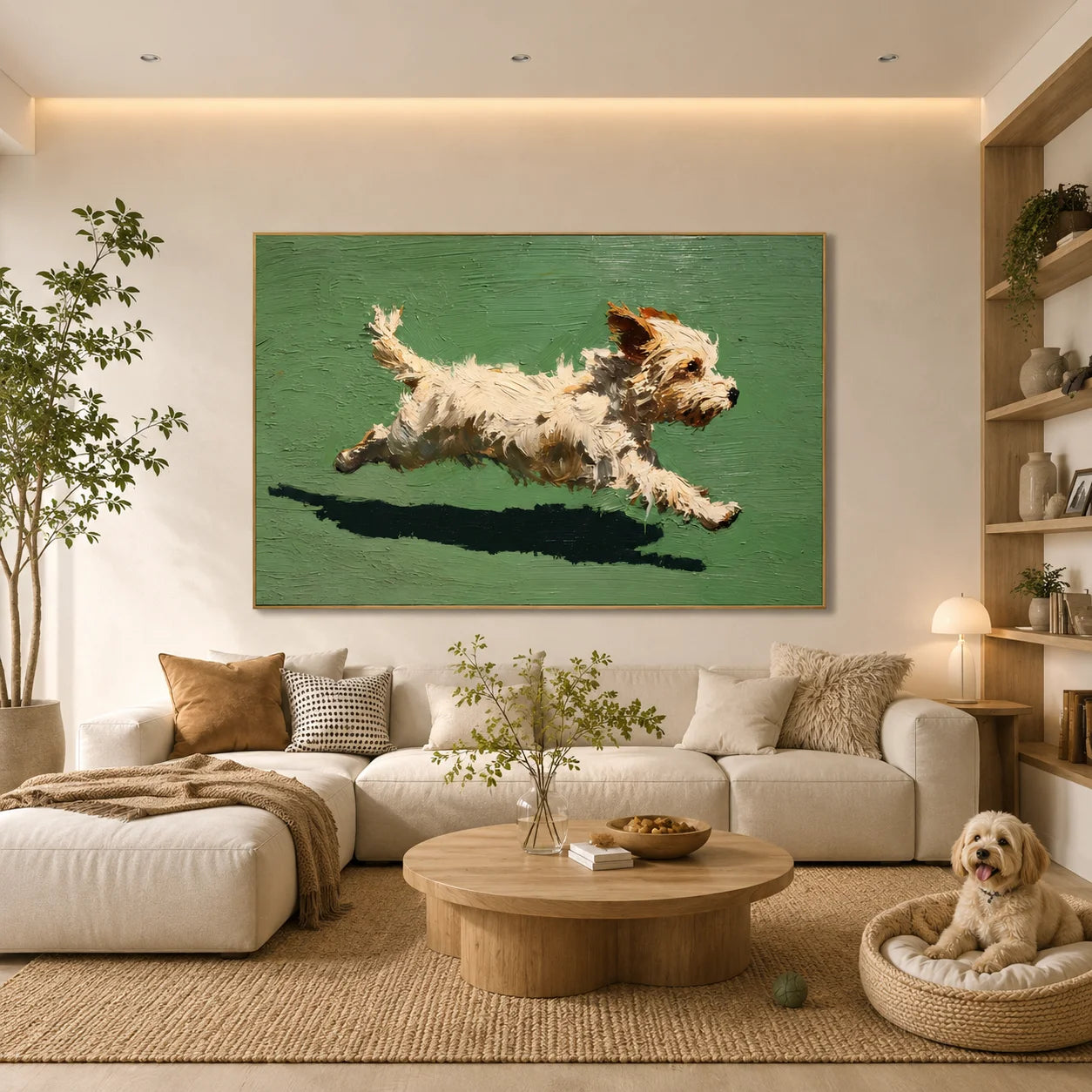 Running White Terrier Dog Hand-Painted Oil Painting, Playful Pet Portrait Wall Art # OA 1050
