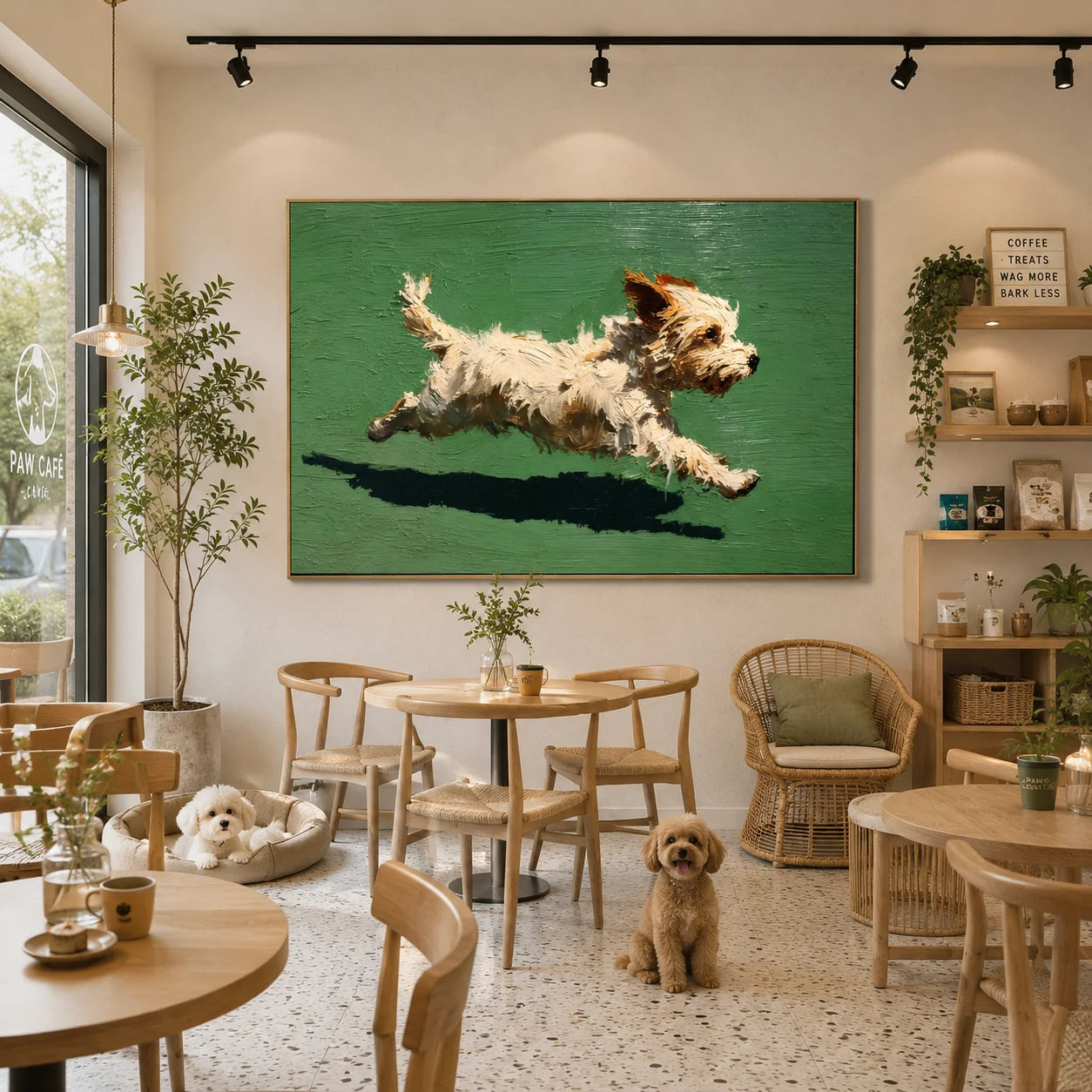 Running White Terrier Dog Hand-Painted Oil Painting, Playful Pet Portrait Wall Art # OA 1050