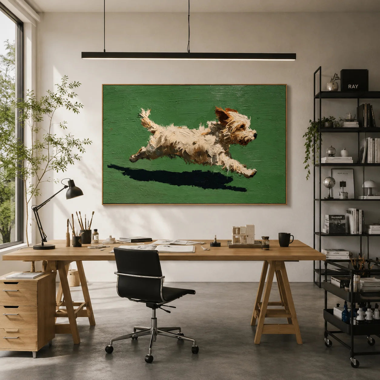 Running White Terrier Dog Hand-Painted Oil Painting, Playful Pet Portrait Wall Art # OA 1050