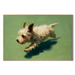 Running White Terrier Dog Hand-Painted Oil Painting, Playful Pet Portrait Wall Art for Dog Lovers # OA 1070