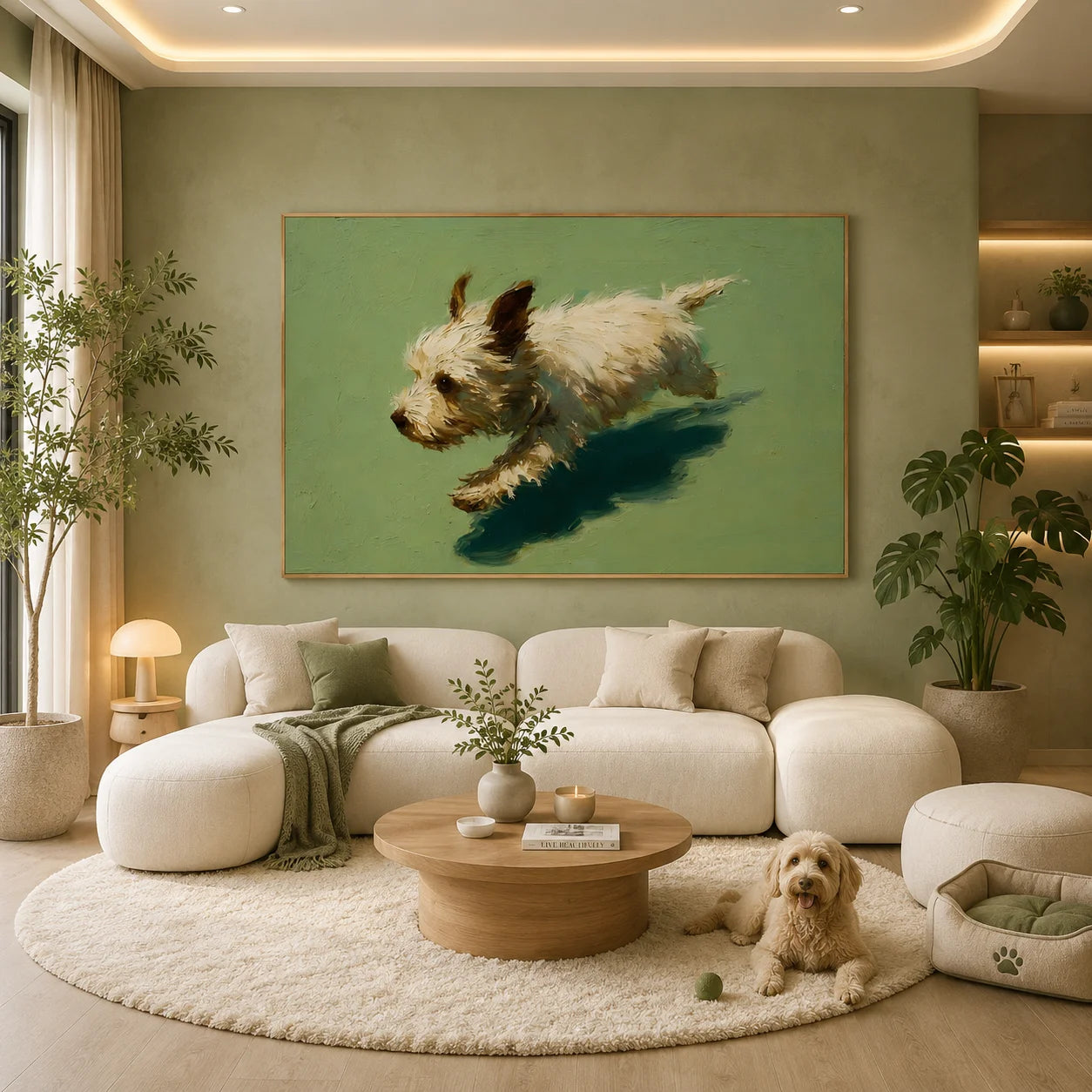 Running White Terrier Dog Hand-Painted Oil Painting, Playful Pet Portrait Wall Art for Dog Lovers # OA 1070