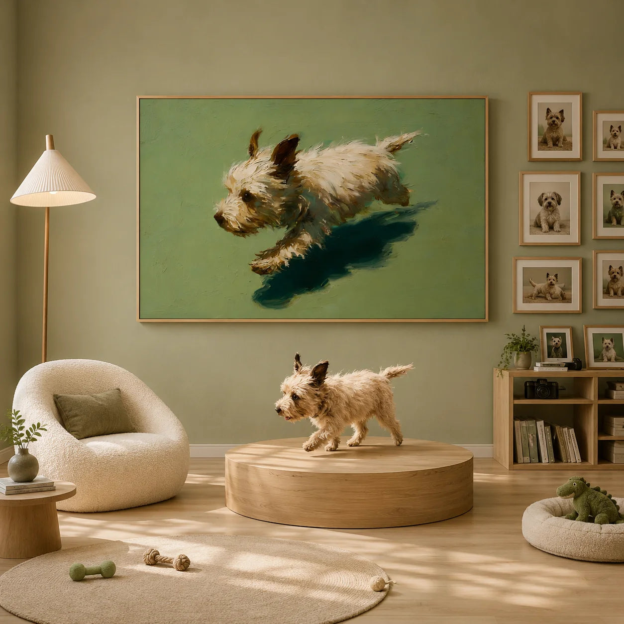 Running White Terrier Dog Hand-Painted Oil Painting, Playful Pet Portrait Wall Art for Dog Lovers # OA 1070
