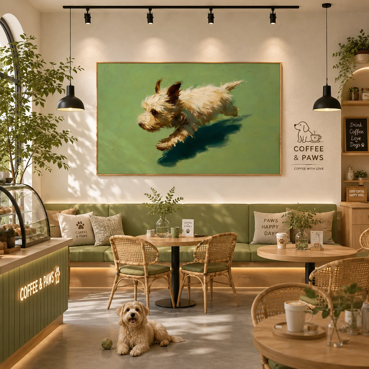 Running White Terrier Dog Hand-Painted Oil Painting, Playful Pet Portrait Wall Art for Dog Lovers # OA 1070