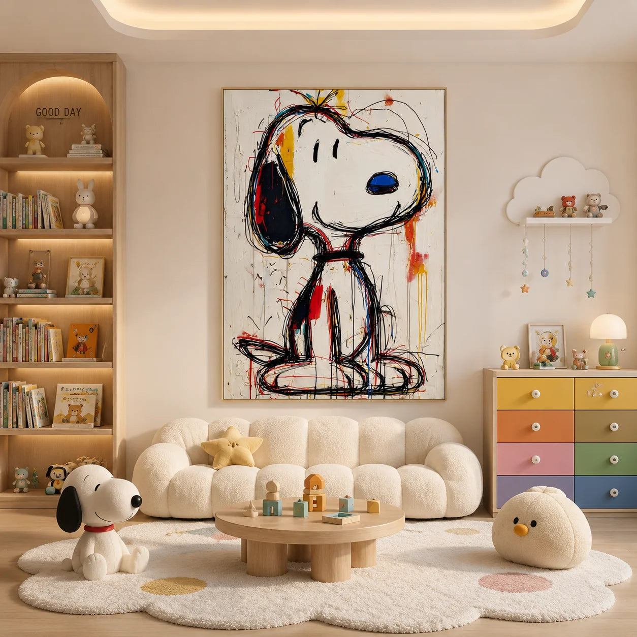 Snoopy Hand-Painted Oil Painting | Modern Pop Art Cartoon Wall Art | Abstract Graffiti Canvas Artwork for Living Room, Bedroom, Kids Room & Office # OA 1082