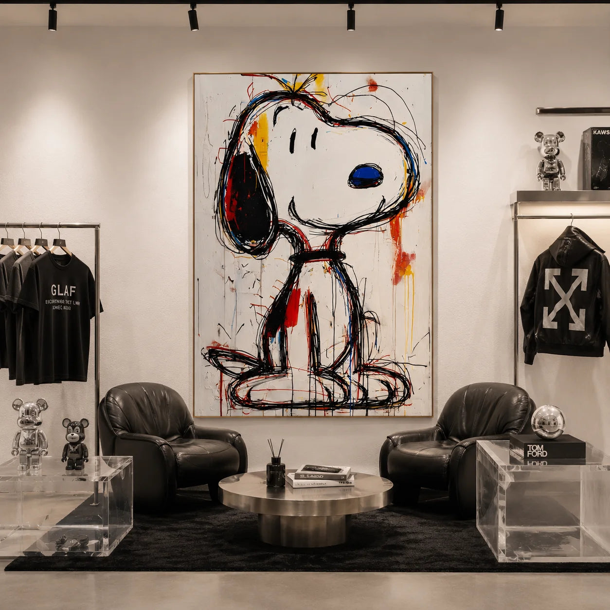 Snoopy Hand-Painted Oil Painting | Modern Pop Art Cartoon Wall Art | Abstract Graffiti Canvas Artwork for Living Room, Bedroom, Kids Room & Office # OA 1082