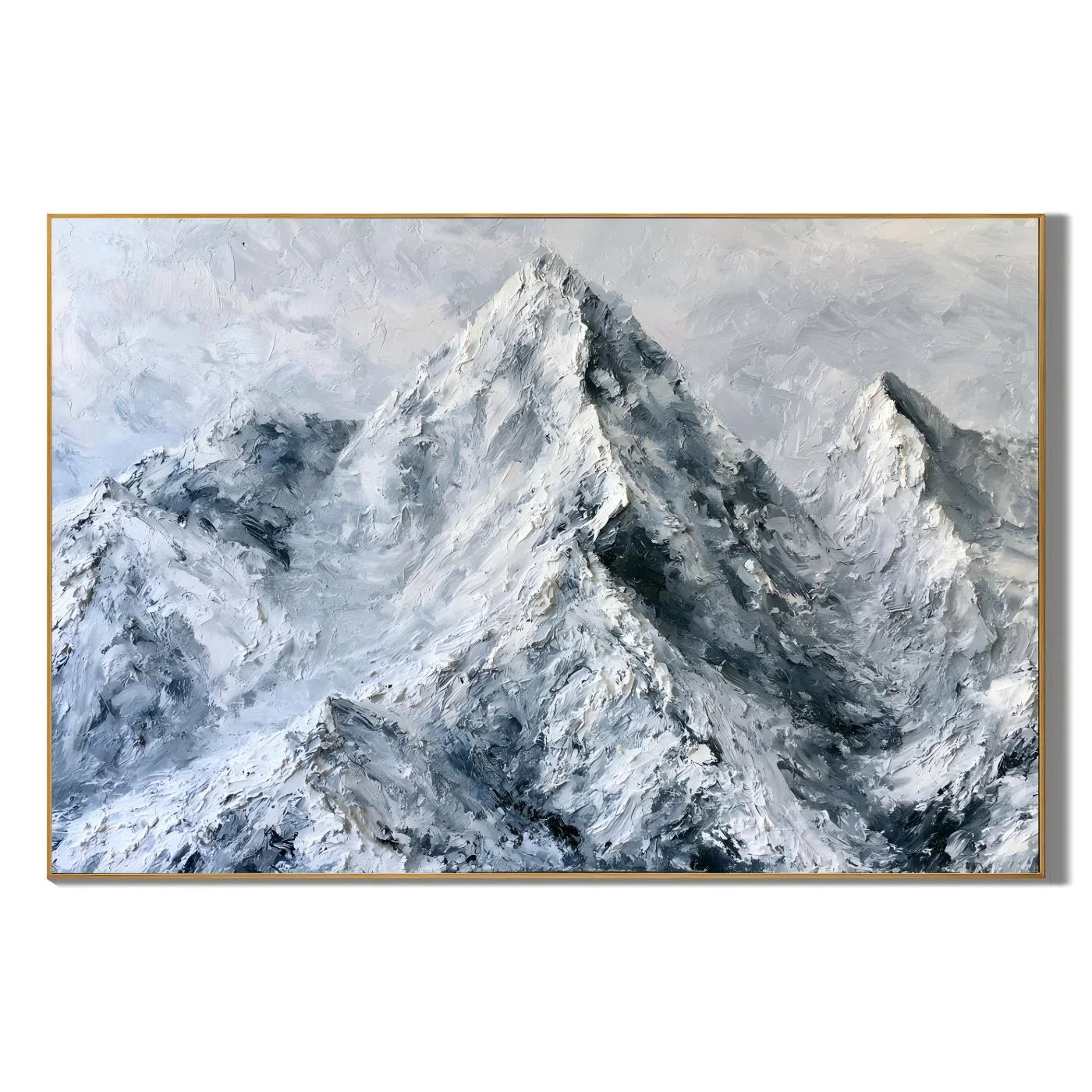 Snow Mountain Landscape Hand-Painted Oil Painting, Modern Textured Alpine Wall Art for Living Room # OA 1049